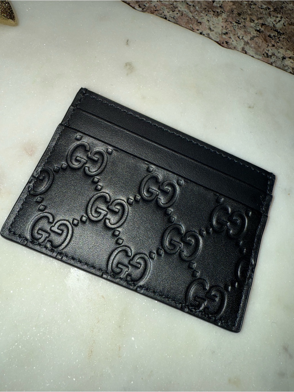 New With Box Gucci Black Embossed Gg Leather Card Case